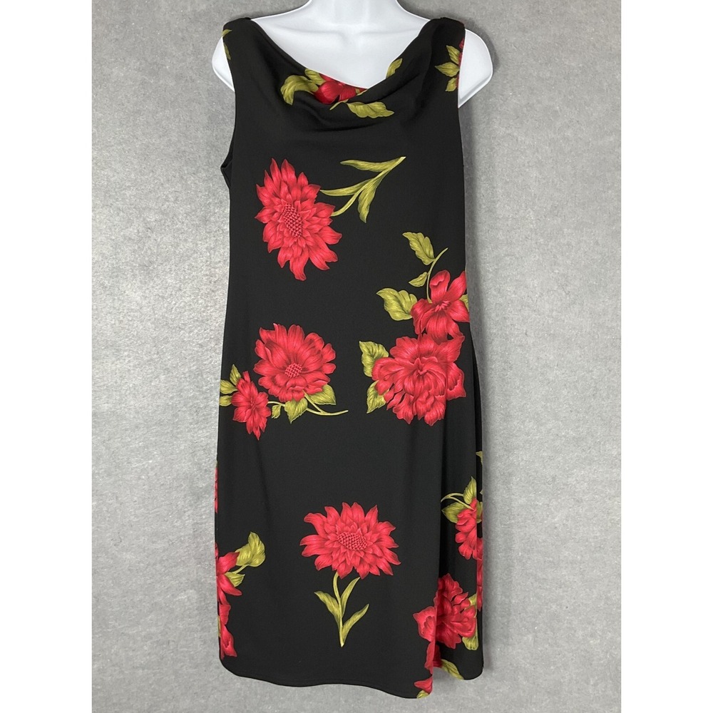 Jessica Howard Dress Women Sz 12 Dark Floral Bold Sleeveless Drape Neckline VTG